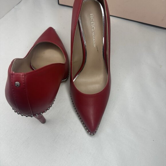 BCBG Generation Leather Stilletto Red Studded Shoes Almond toe heels Pumps - Picture 13 of 13